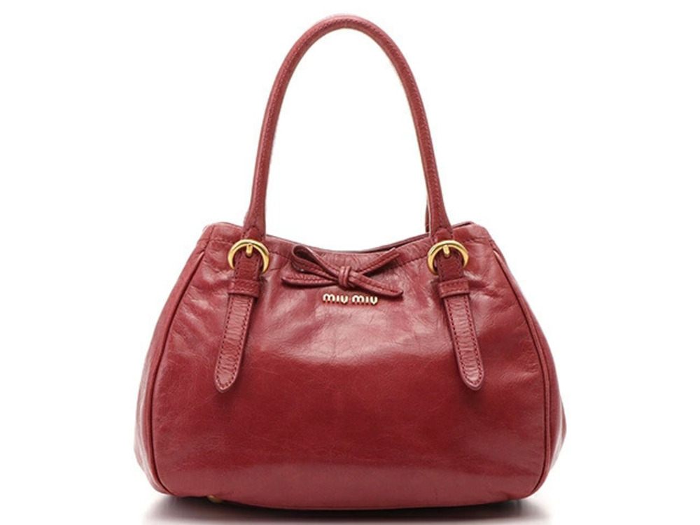 Miu Miu Matelasse Ribbon Handbag Calf Leather Bordeaux Purple